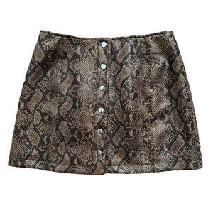 ASTR Women’s Faux Leather Skirt Snakeskin Brown Black Button Down Size Medium